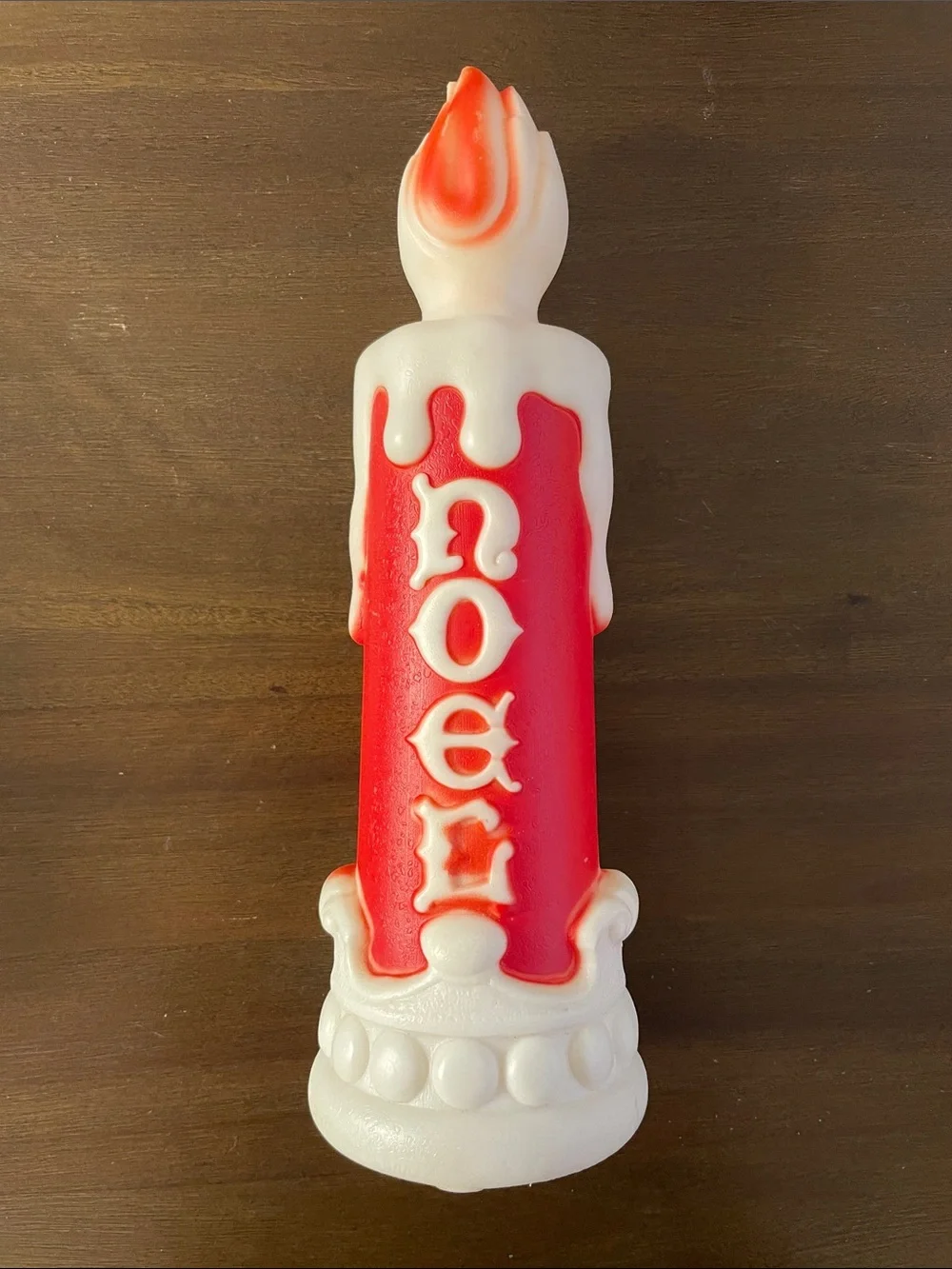 13” 1970 Red and White Noel Blow Mold Decorative Candle Accent (no light or cord